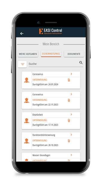 Digitaler Sicherheitspass Easi Control